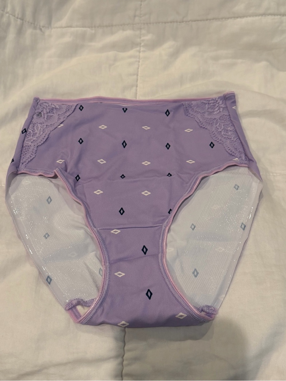 SOMA VANISHING TUMMY WITH LACE, MODERN BRIEF PANTY,SHINE BRIGHT LVD/NVY, NWT